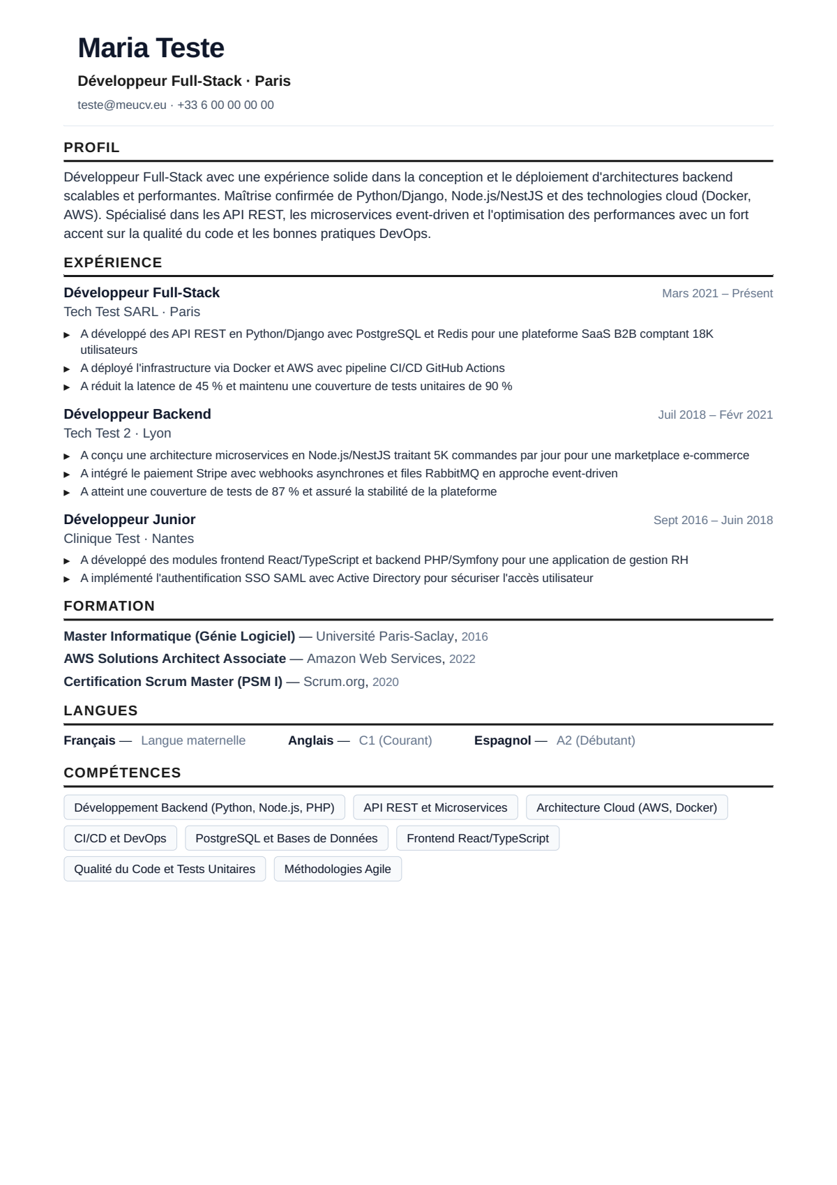 Exemple de CV développeur pour la France
