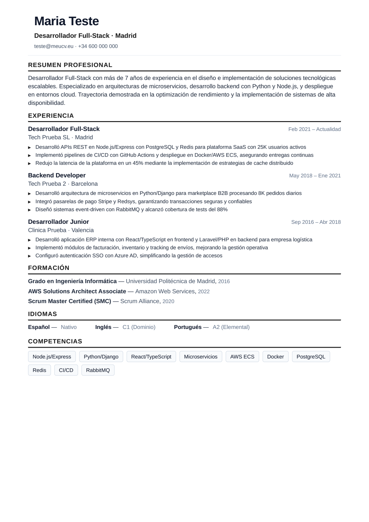 Ejemplo de CV de programador para España